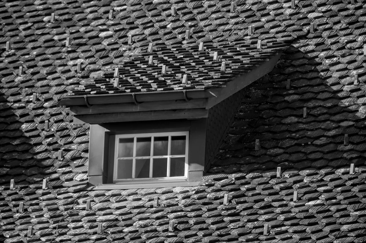 Rubber shingle roofing used in a house